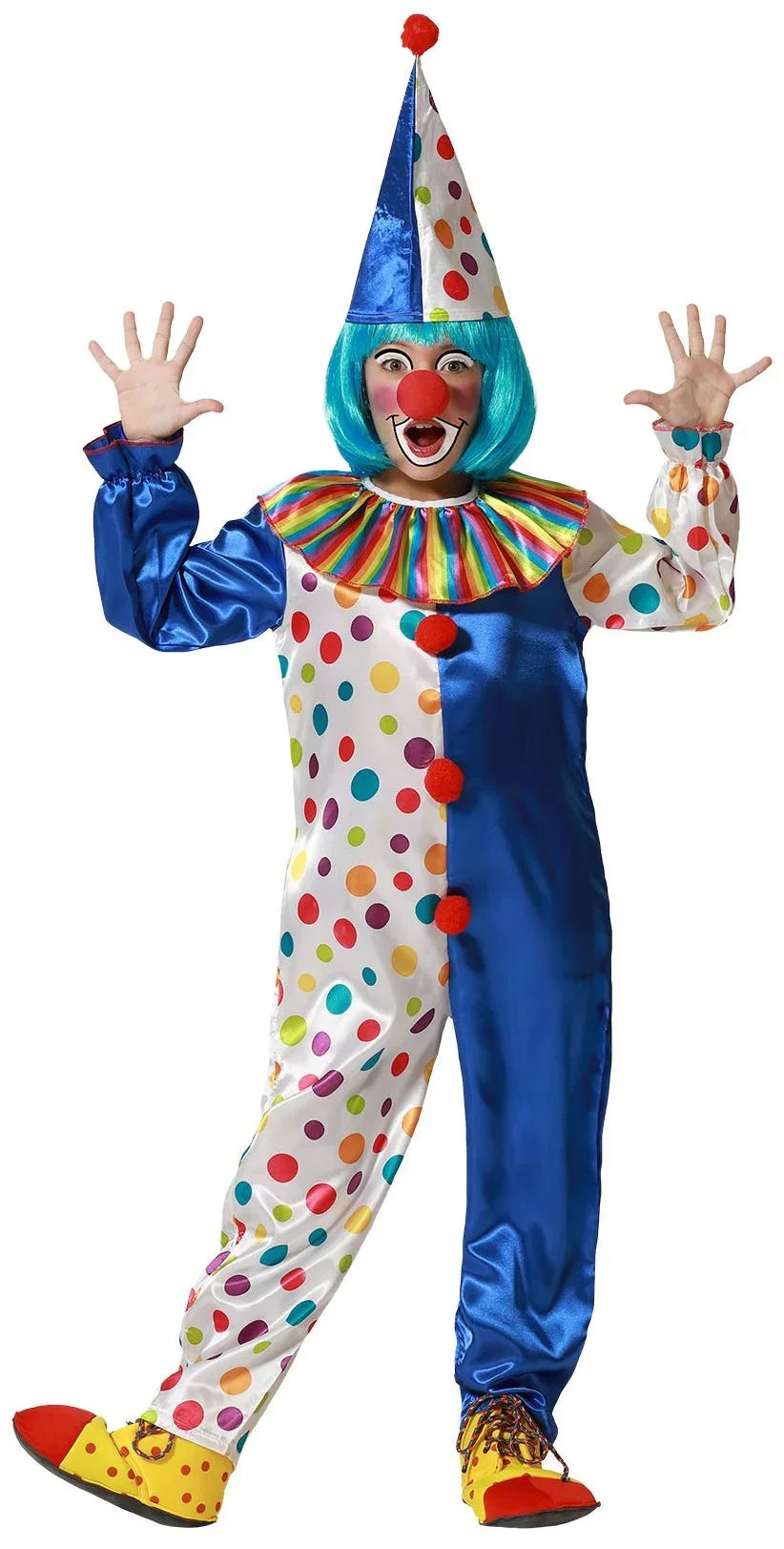 Disfraz de Payaso Azul y Blanco con Lunares Infantil Payasos Infantiles Atosa